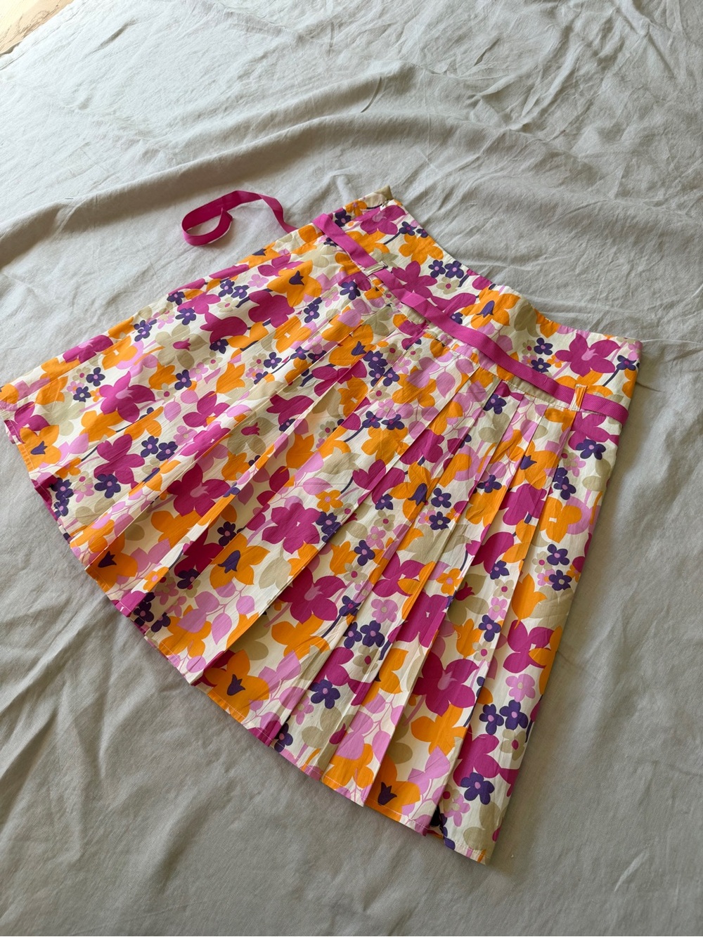 Vintage 100% cotton Floral Pleated A-Line Skirt with ribbon tie size 8 - Picture 11 of 12